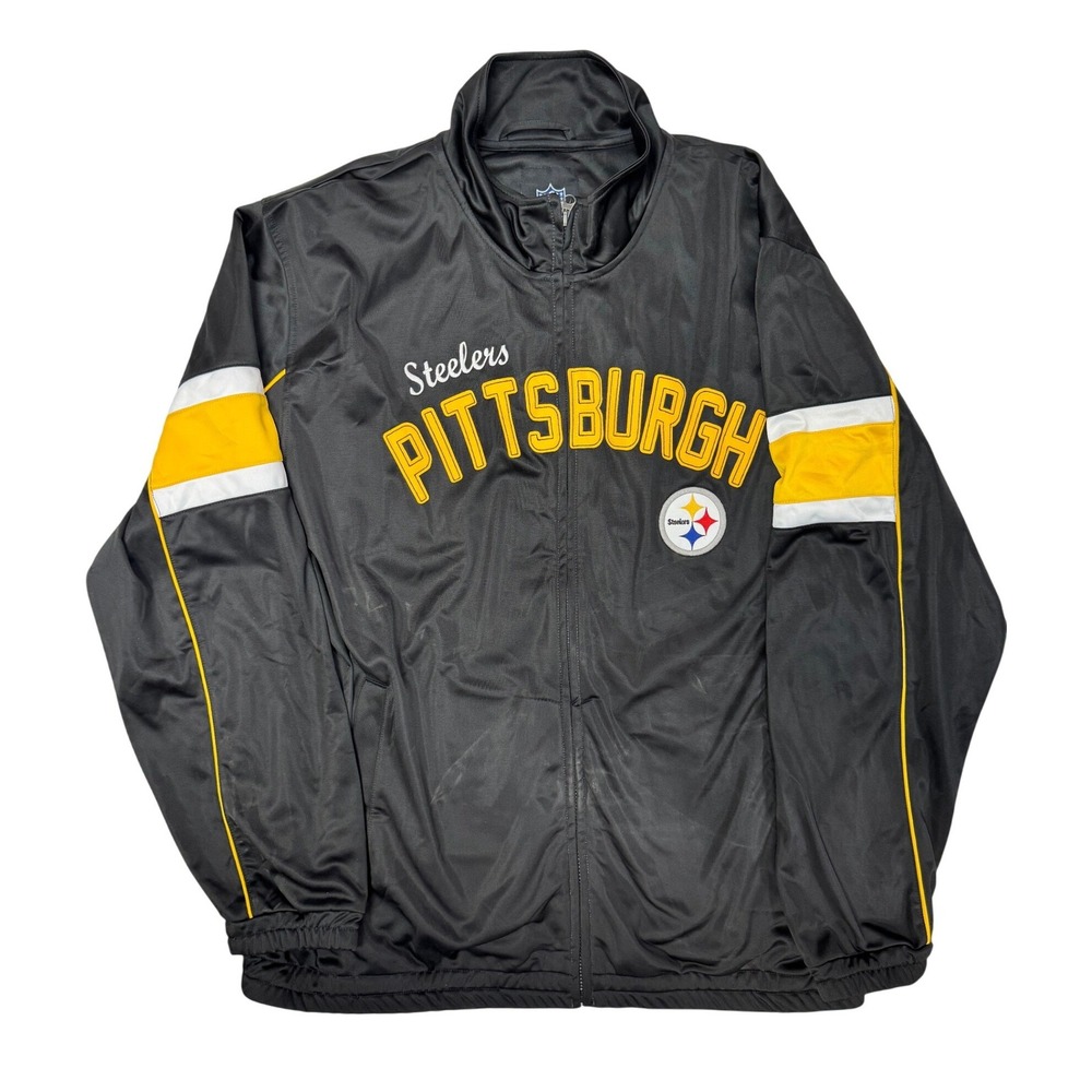NFL Pittsburgh Steelers Track Jacket Mens XL Full Zip Black Yellow Team Apparel